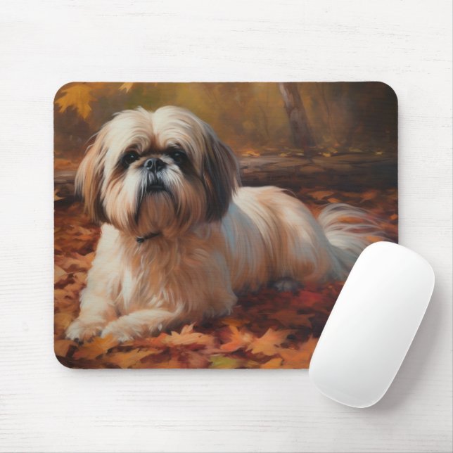 Shih Tzu in Autumn Leaves Fall Inspire Mouse Pad (With Mouse)