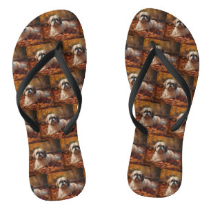 Shih Tzu in Autumn Leaves Fall Inspire Thongs