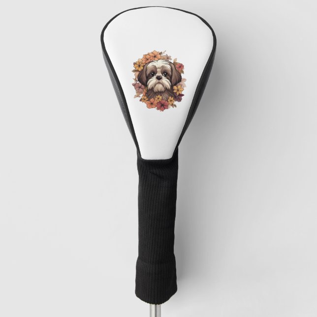 Shih Tzu in Autumnal Flowers Classic T-Shirt Golf Head Cover (Front)