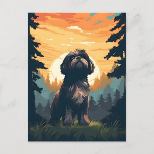 Shih Tzu in forest during sunset Postcard