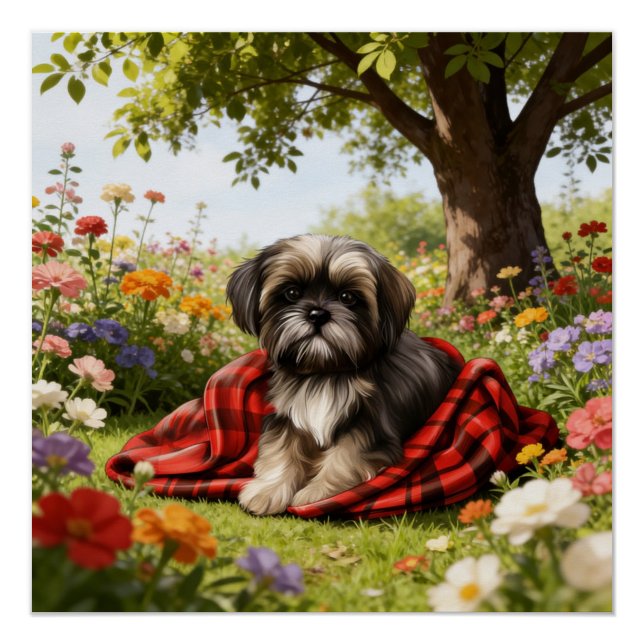 Shih Tzu in the Garden Poster  ("Paws, petals, and pure happiness")