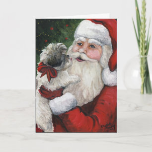"Shih tzu Kisses for Santa" Dog Art Christmas Card