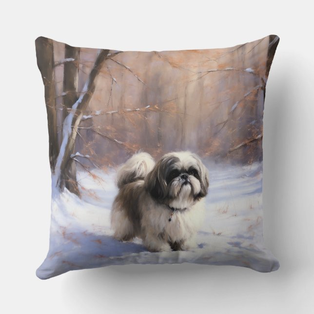 Shih Tzu Let It Snow Christmas  Cushion (Back)