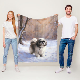 Shih Tzu Let It Snow Christmas  Fleece Blanket