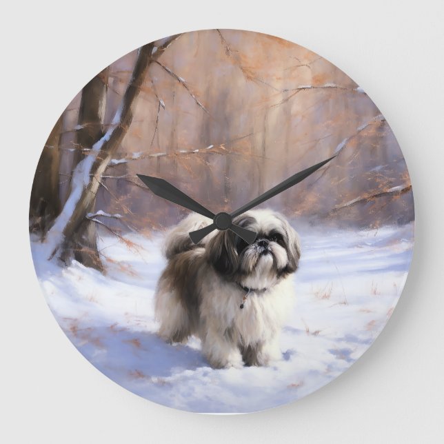 Shih Tzu Let It Snow Christmas  Large Clock (Front)