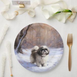 Shih Tzu Let It Snow Christmas  Paper Plate