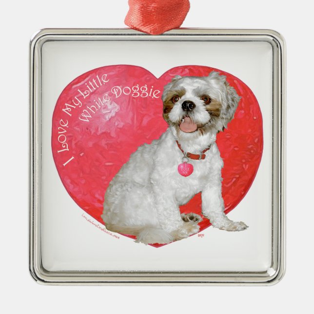 Shih Tzu / Lhasa Apso Valentine's Day Metal Tree Decoration (Front)