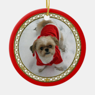 shih tzu lhasa cute santa dog  christmas ornament