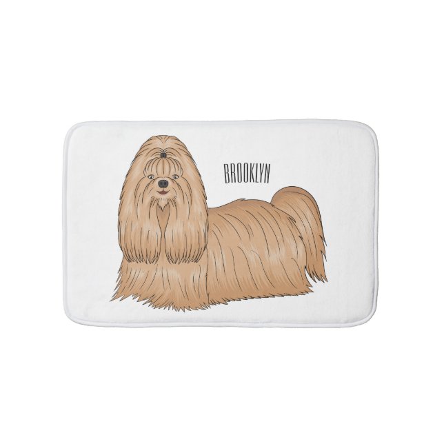 Shih tzu long hair dog cartoon illustration bath mat (Front)