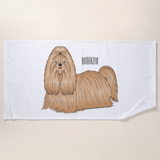 Shih tzu long hair dog cartoon illustration beach towel (Front)