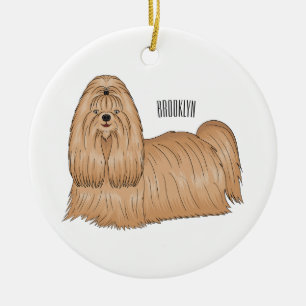 Shih tzu long hair dog cartoon illustration ceramic ornament