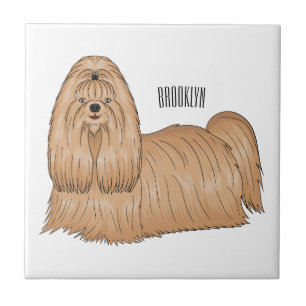Shih tzu long hair dog cartoon illustration ceramic tile