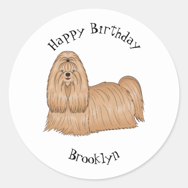 Shih tzu long hair dog cartoon illustration classic round sticker (Front)