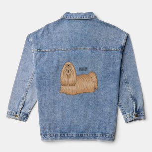 Shih tzu long hair dog cartoon illustration denim jacket