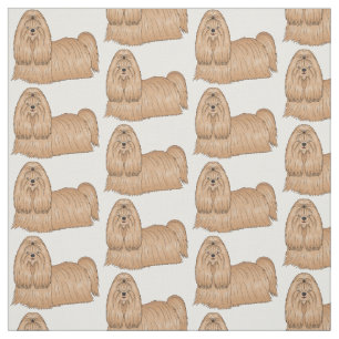 Shih tzu long hair dog cartoon illustration fabric