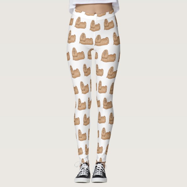 Shih tzu long hair dog cartoon illustration  leggings (Front)