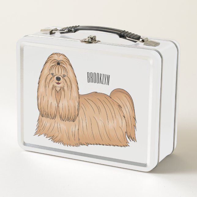 Shih tzu long hair dog cartoon illustration metal lunch box (Front)