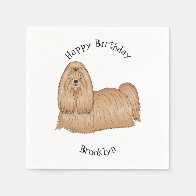Shih tzu long hair dog cartoon illustration napkin (Front)