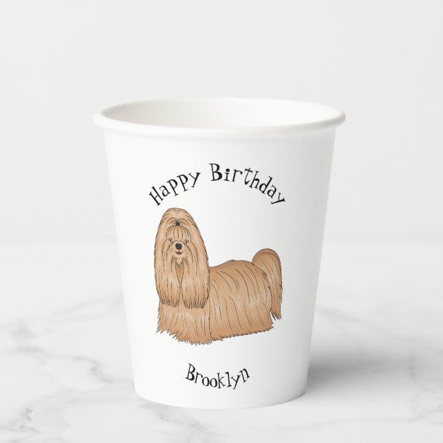 Shih tzu long hair dog cartoon illustration paper cups (Front)