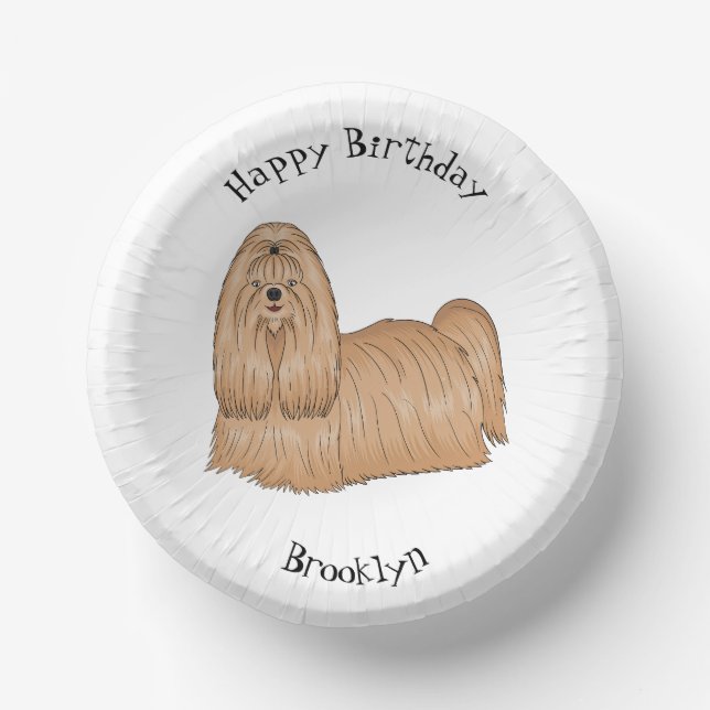 Shih tzu long hair dog cartoon illustration paper plate (Front)