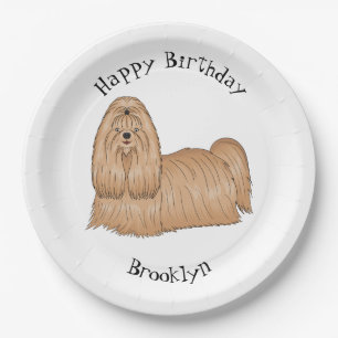 Shih tzu long hair dog cartoon illustration paper plate