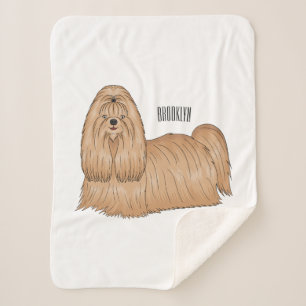 Shih tzu long hair dog cartoon illustration sherpa blanket