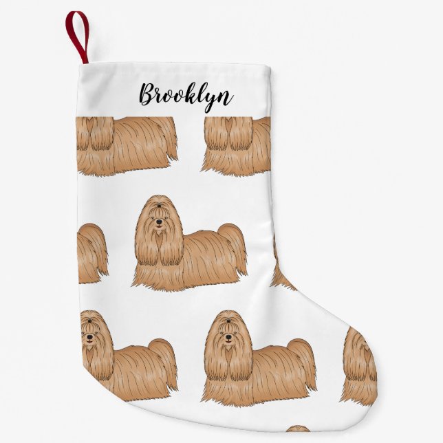 Shih tzu long hair dog cartoon illustration small christmas stocking (Front)