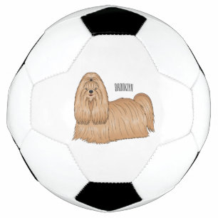 Shih tzu long hair dog cartoon illustration soccer ball