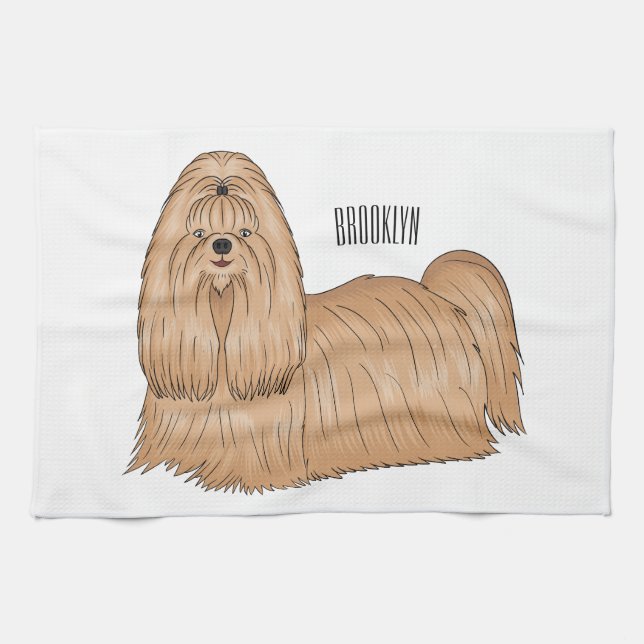 Shih tzu long hair dog cartoon illustration  tea towel (Horizontal)
