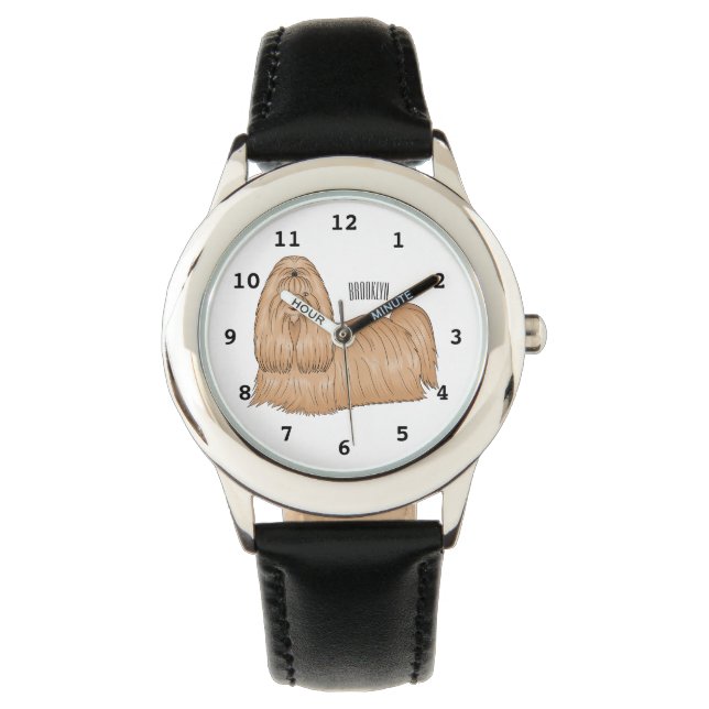 Shih tzu long hair dog cartoon illustration watch (Front)
