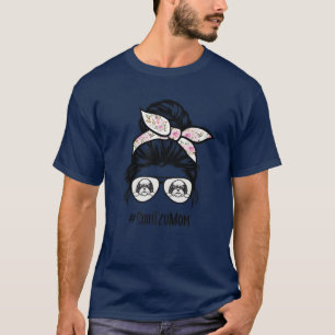 Shih Tzu Mum Messy Bun Hair Glasses T-Shirt