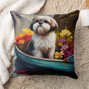 Shih Tzu on a Paddle: A Scenic Adventure  Cushion