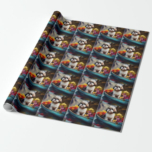 Shih Tzu on a Paddle: A Scenic Adventure Wrapping Paper (Unrolled)