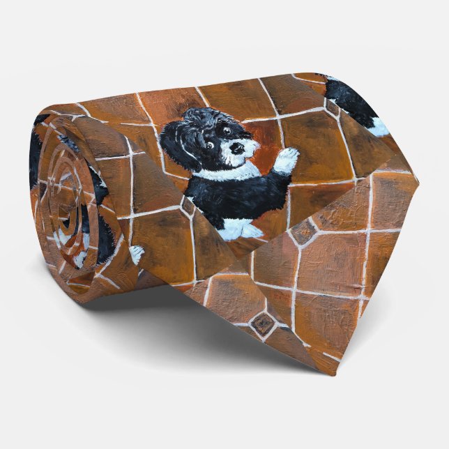 Shih Tzu on Terrace Painting by Alfred Fox Tie (Rolled)
