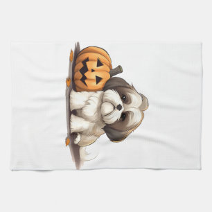 Shih Tzu on the theme of halloween Day Tea Towel