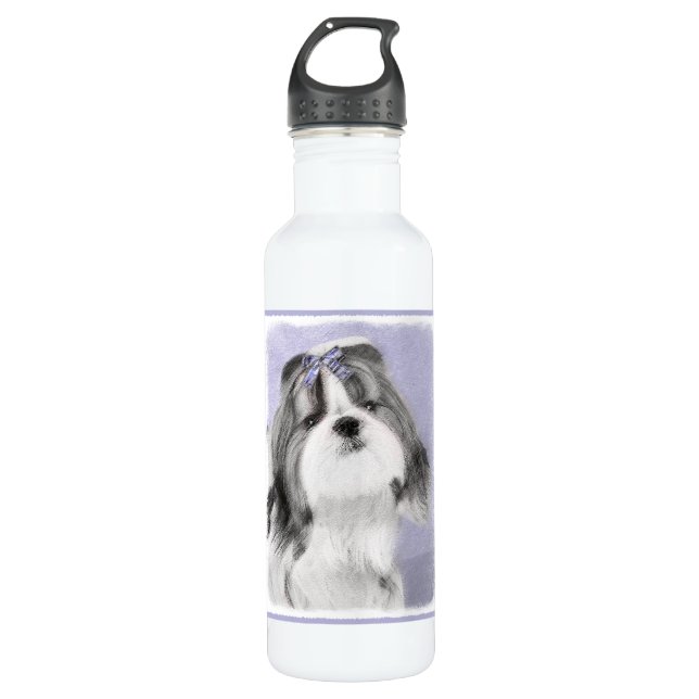 Shih Tzu Painting - Cute Original Dog Art 710 Ml Water Bottle (Front)