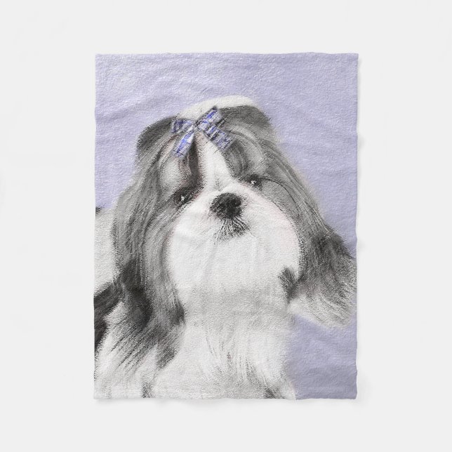 Shih Tzu Painting - Cute Original Dog Art Fleece Blanket (Front)