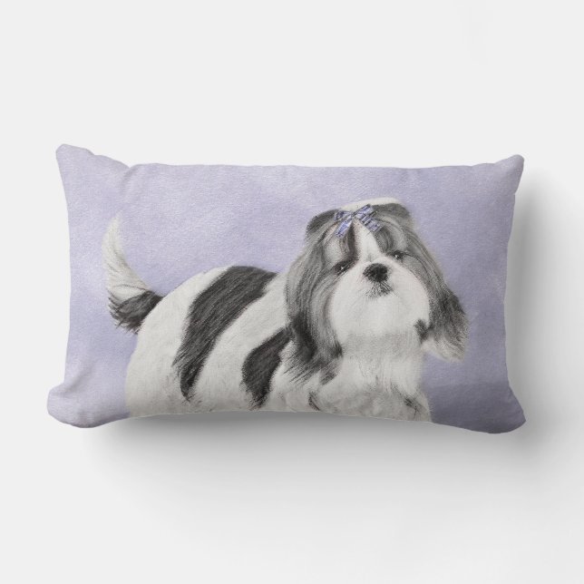 Shih Tzu Painting - Cute Original Dog Art Lumbar Cushion (Front)