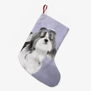 Shih Tzu Painting - Cute Original Dog Art Small Christmas Stocking