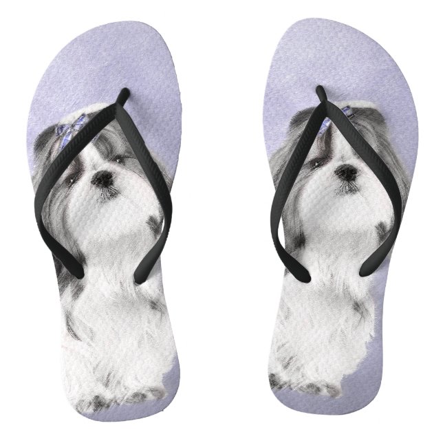 Shih Tzu Painting - Cute Original Dog Art Thongs (Footbed)