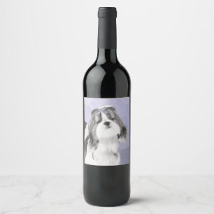 Shih Tzu Painting - Cute Original Dog Art Wine Label