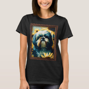Shih Tzu Painting Sunflower Flower Mum Women Flora T-Shirt
