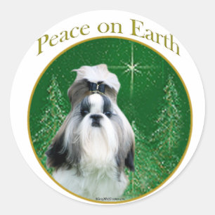 Shih Tzu Peace on Earth Classic Round Sticker