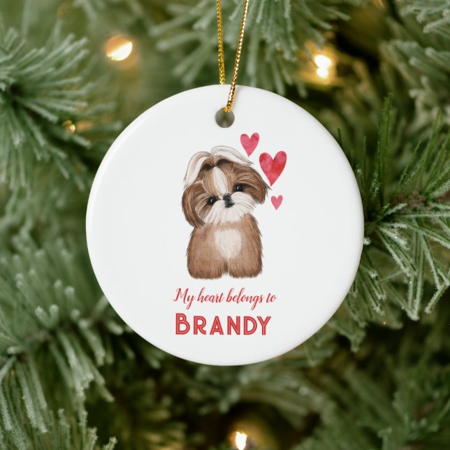 Shih Tzu Personalised My Hearts Belongs To Ceramic Ornament (Tree)