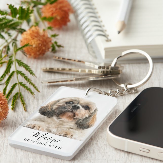 Shih Tzu Personalised Pet Dog Photo Key Ring (Front Right)