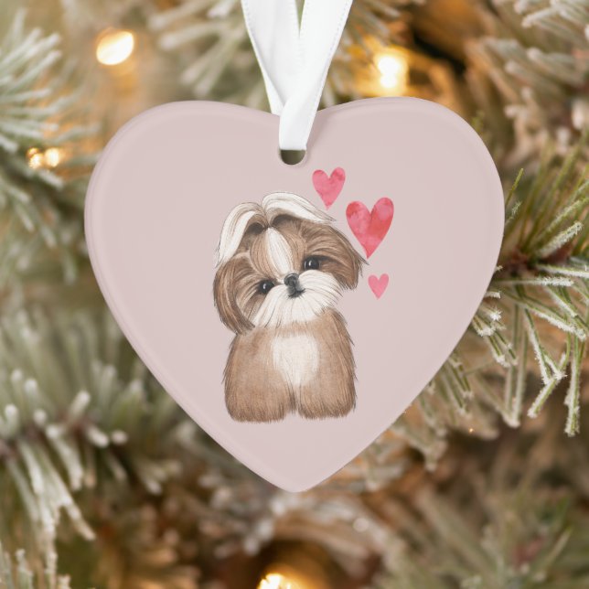 Shih Tzu Personalised with Name Year Heart Ornament (Tree)