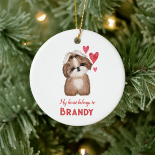 Shih Tzu Personalized My Hearts Belongs To Ceramic Ornament