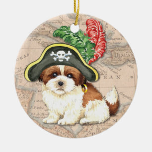 Shih Tzu Pirate Ceramic Tree Decoration