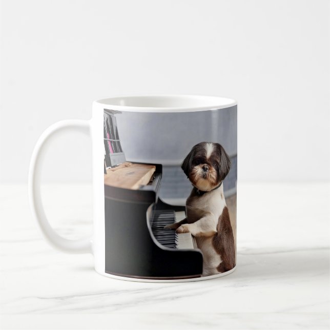 Shih Tzu Playing Piano Coffee Mug (Left)