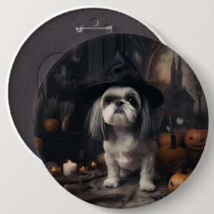 Shih Tzu Pumpkins Halloween Scary  6 Cm Round Badge